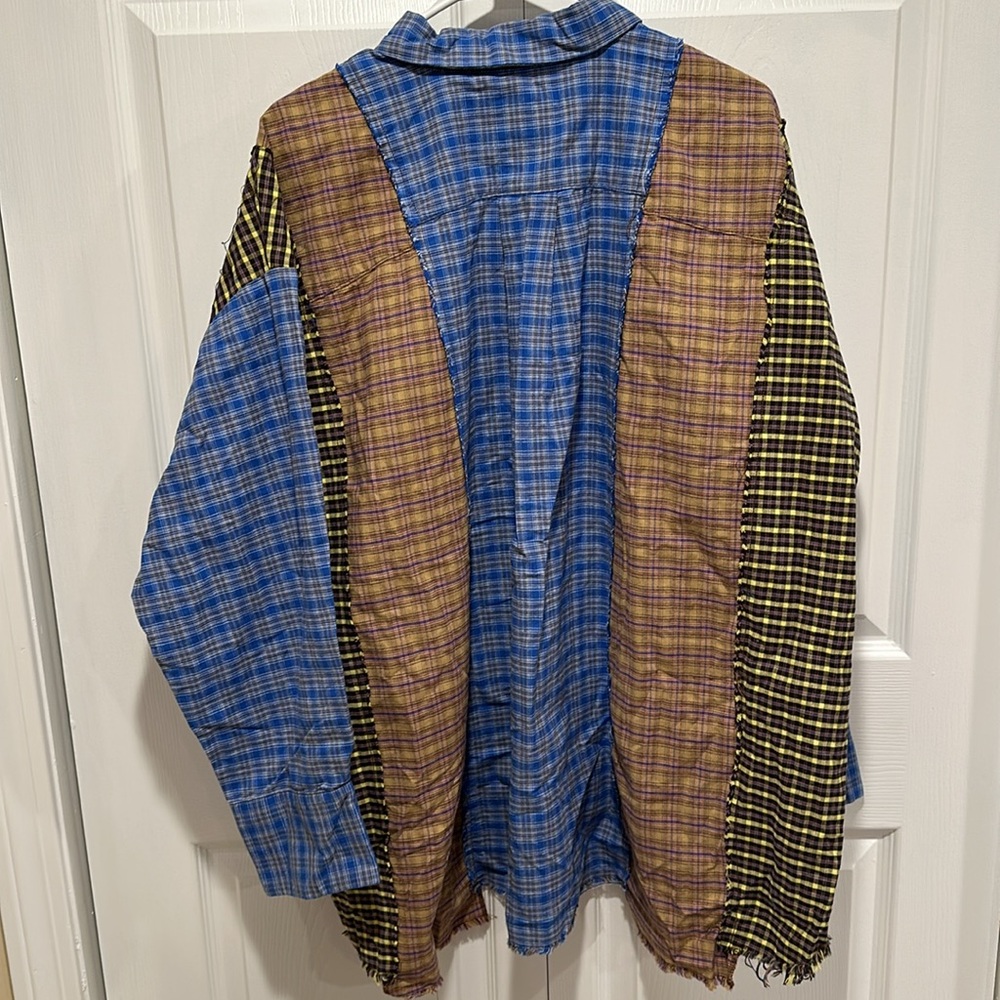 Urban Outfitters BDG Spliced Dad Button Down Shirt Mixed Plaid Pieced Top - Picture 7 of 7